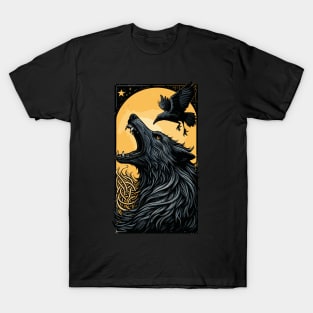 Retro dark wolf and raven T-Shirt